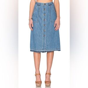 Free People Making Me Crazy Denim Midi Skirt in Sky Blue Wash Size 2